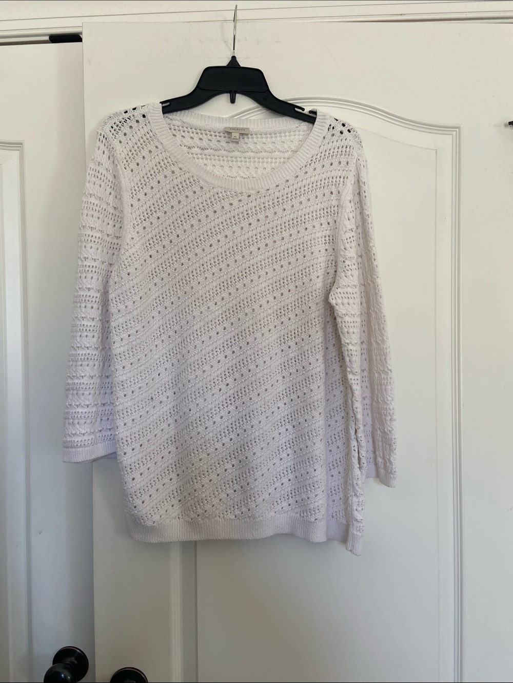 Talbots White Open-Knit Scoop Neck Sweater